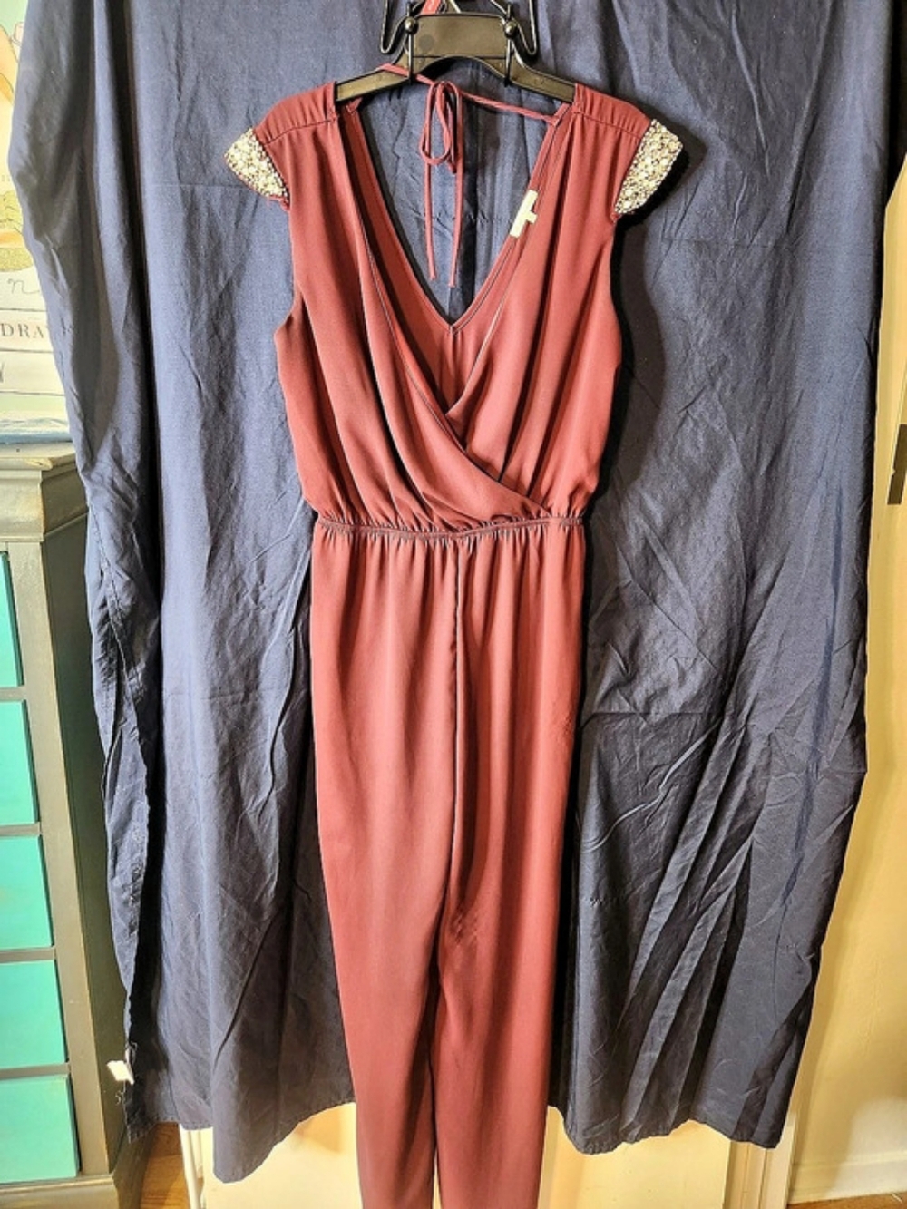Charlotte Russe Embellished Sleeve Jumpsuit in Red Size Medium